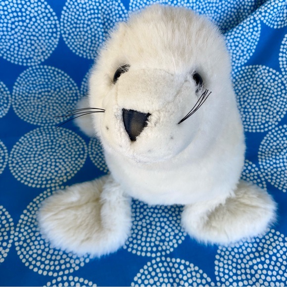 Retro White Baby Harp Seal Pup Stuffed Toy Plushie Large - Picture 3 of 10